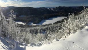 A snowy view from above Silver Lake